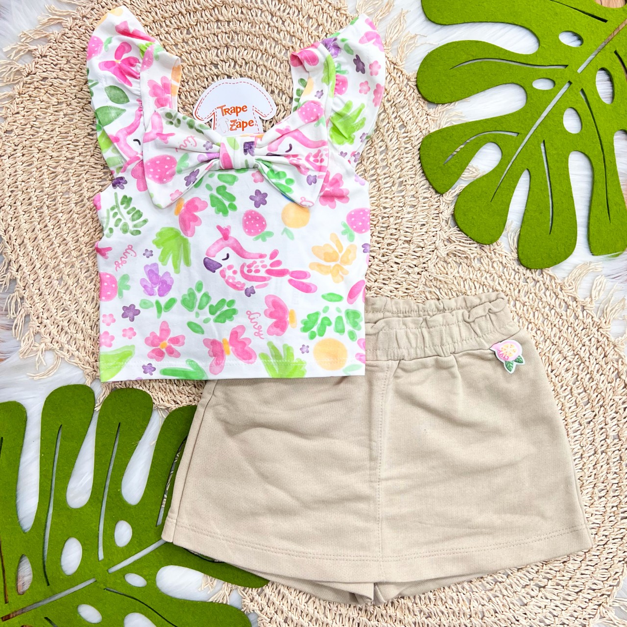 Conj. Regata Frutinhas e Short Saia - Areia